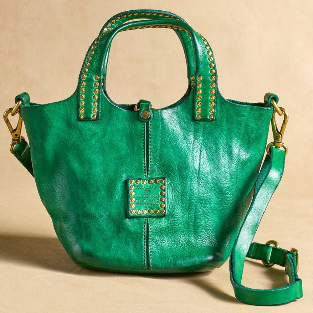 Hand Crafted Halle Market Tote Bag leather Meadow Color NWOT Imported
